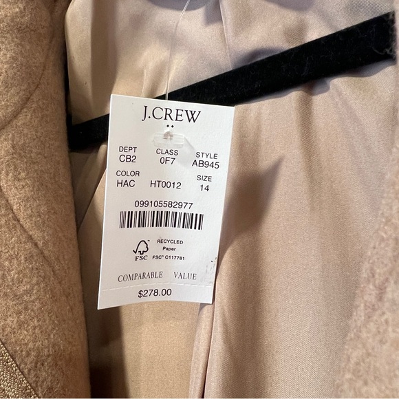NWT J. Crew City Coat Camel/Tan Size 14 - Picture 8 of 8